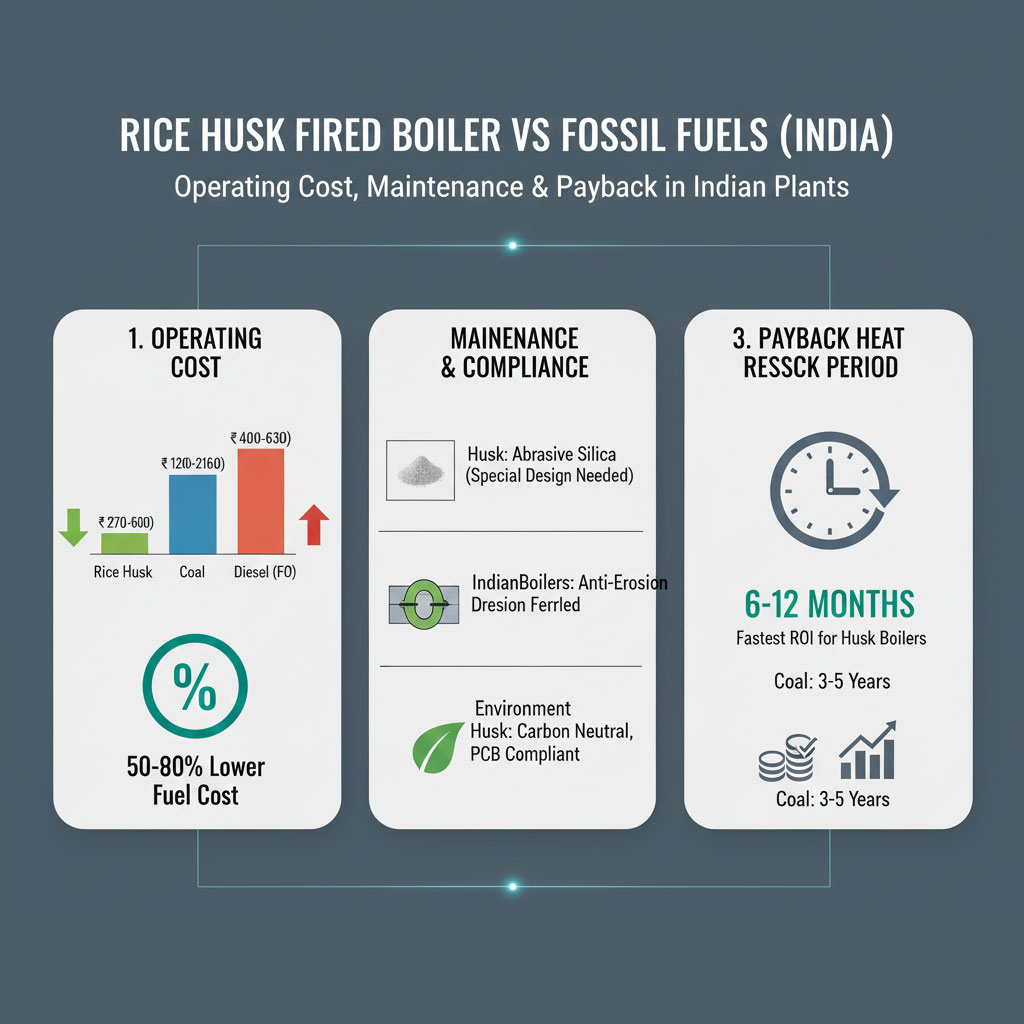 Rice Husk Fired Boiler vs Coal/Diesel: Operating Cost, Maintenance, and Payback in Indian Plants