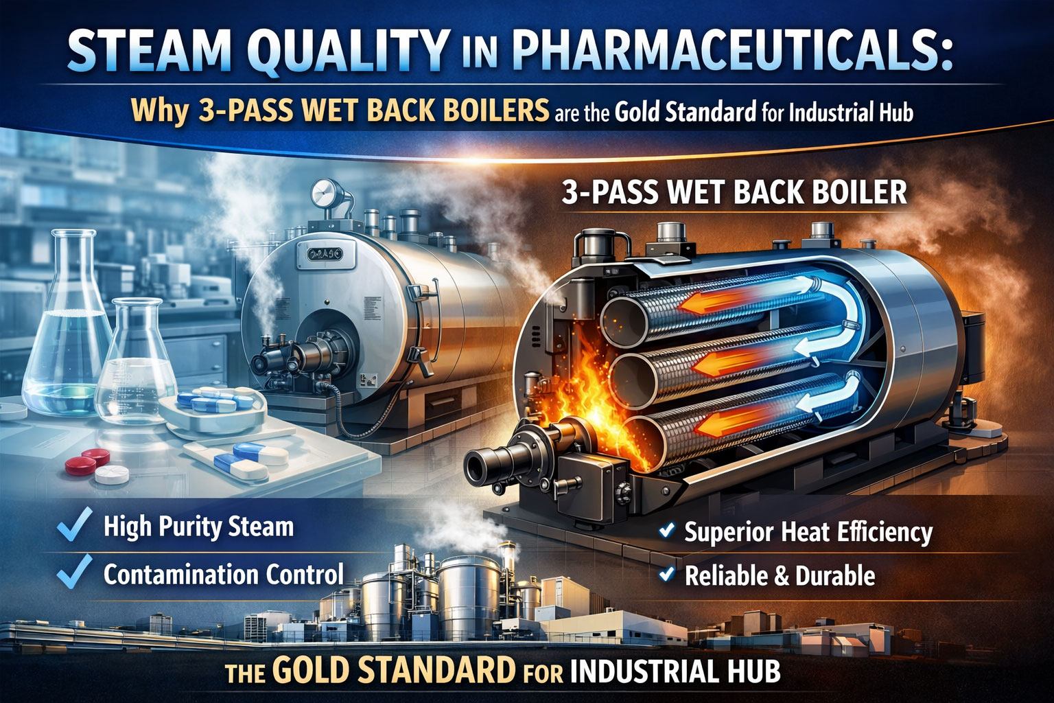 Steam Quality in Pharmaceuticals: Why 3-Pass Wet Back Boilers are the Gold Standard for Industrial Hub.