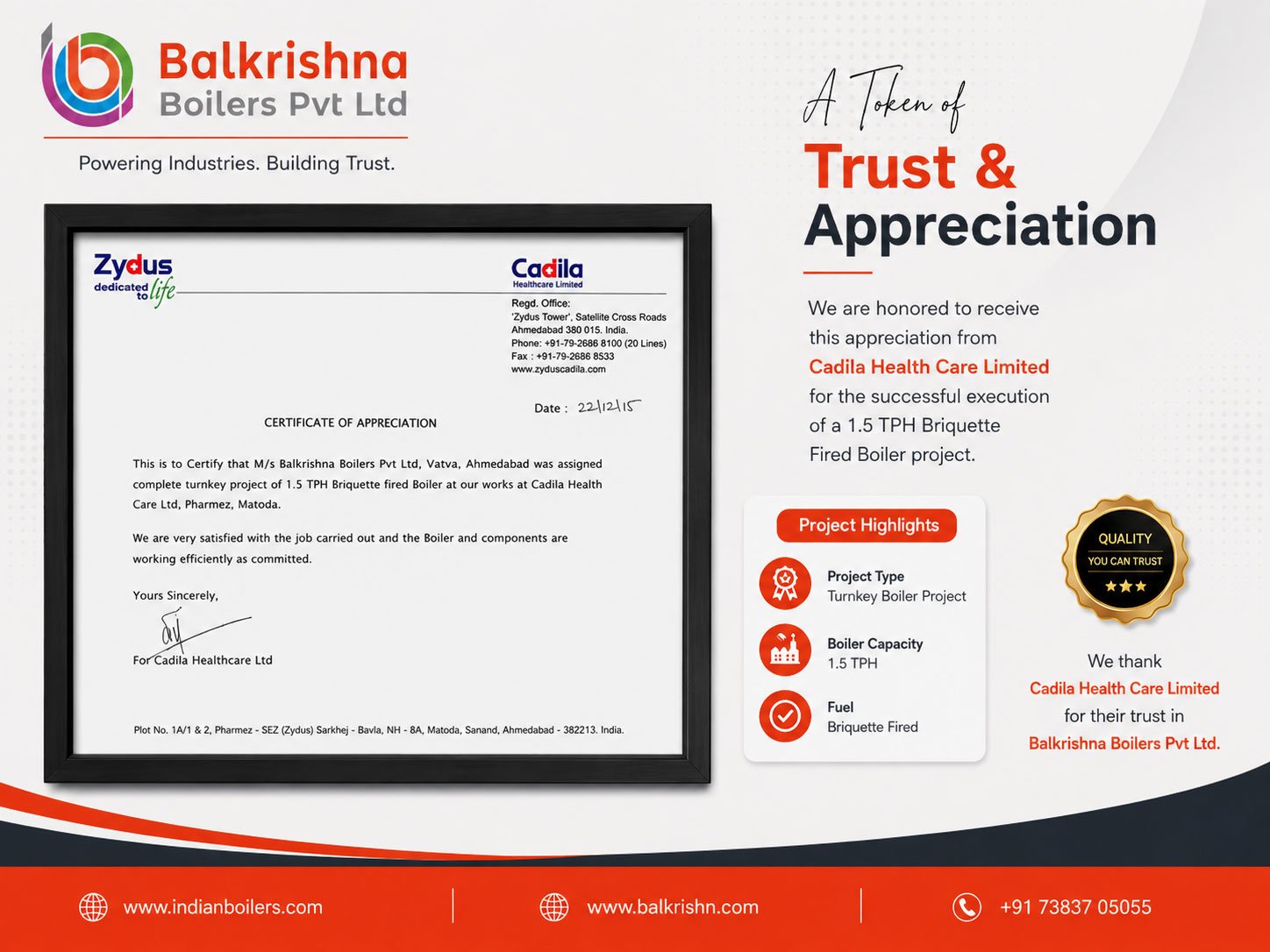 Appreciation Letter from Cadila Health Care
